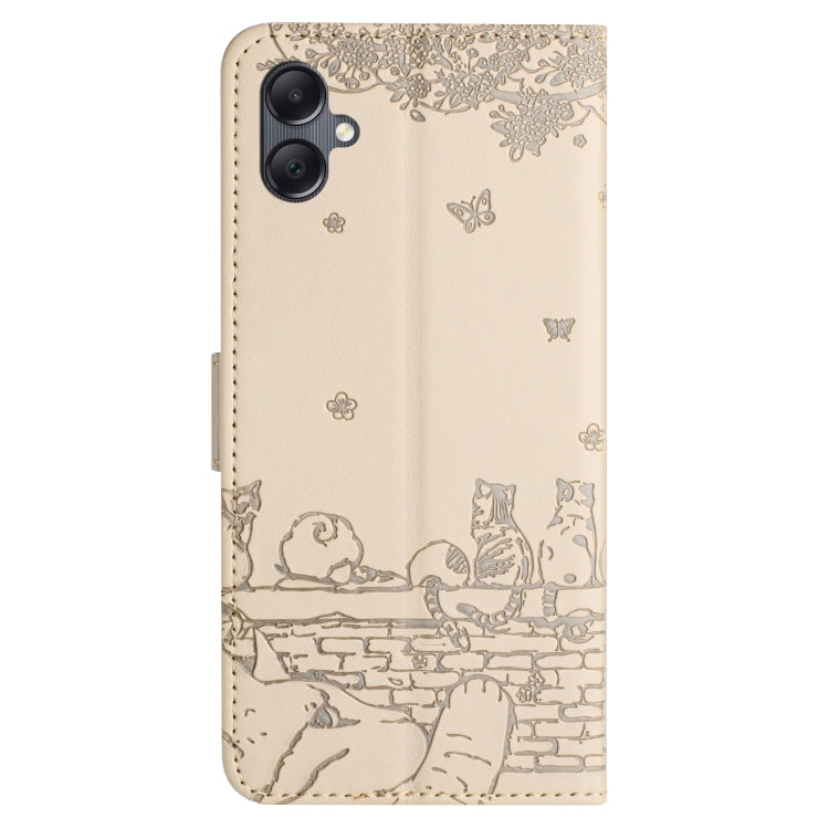 For Samsung Galaxy A06 4G Cat Embossing Pattern Leather Phone Case with Lanyard