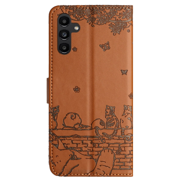 For Samsung Galaxy A16 5G Cat Embossing Pattern Leather Phone Case with Lanyard