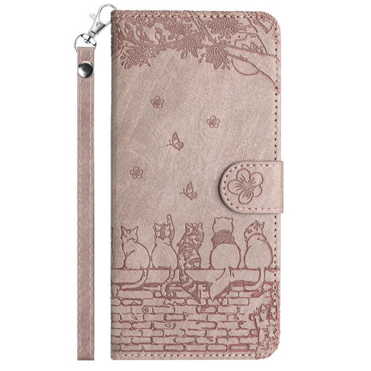 For Samsung Galaxy A16 5G Cat Embossing Pattern Leather Phone Case with Lanyard