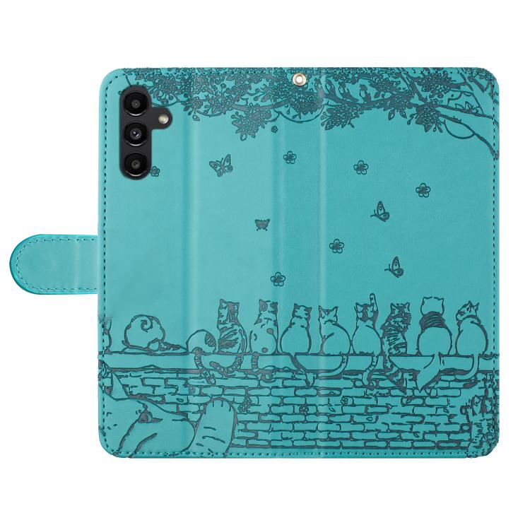 For Samsung Galaxy A26 5G Cat Embossing Pattern Leather Phone Case with Lanyard
