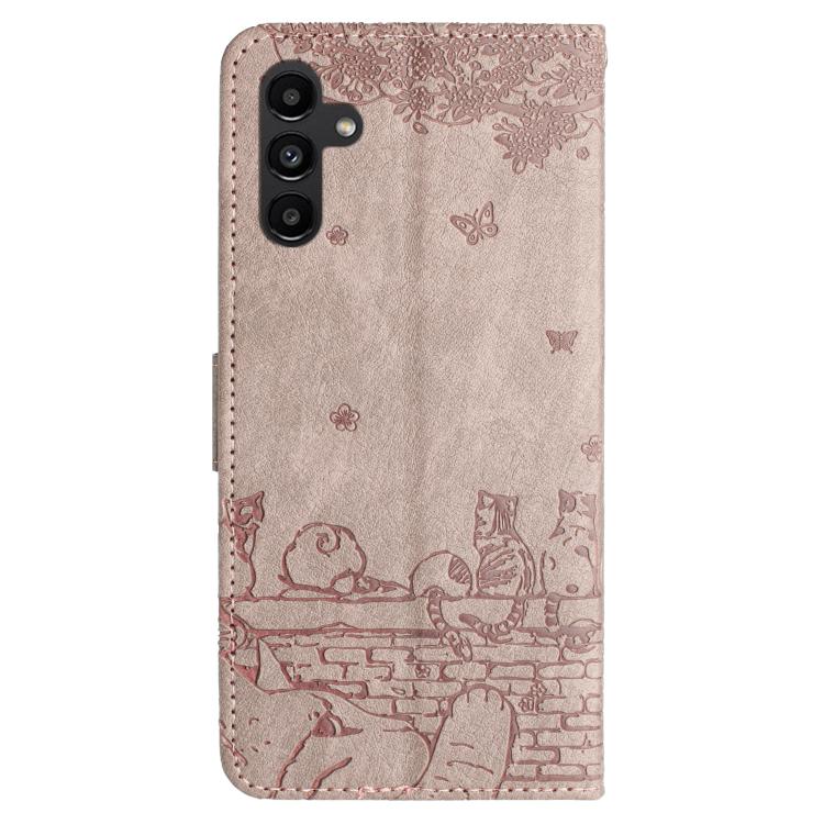 For Samsung Galaxy A26 5G Cat Embossing Pattern Leather Phone Case with Lanyard