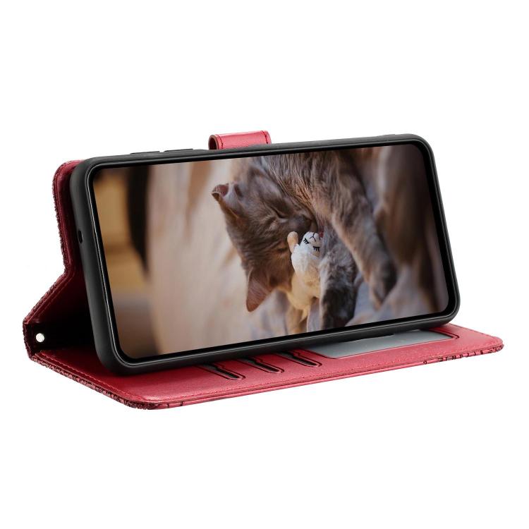 For Samsung Galaxy A36 5G Cat Embossing Pattern Leather Phone Case with Lanyard