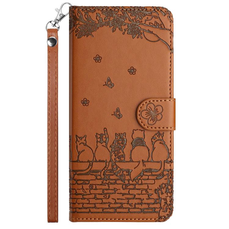For Samsung Galaxy A36 5G Cat Embossing Pattern Leather Phone Case with Lanyard