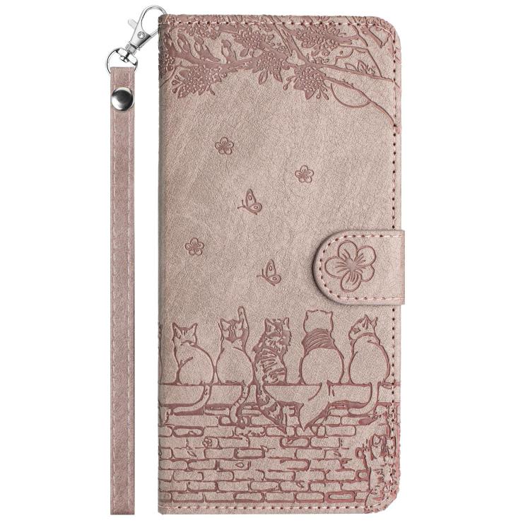 For Samsung Galaxy A36 5G Cat Embossing Pattern Leather Phone Case with Lanyard