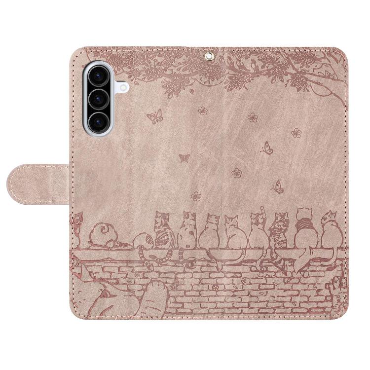 For Samsung Galaxy A36 5G Cat Embossing Pattern Leather Phone Case with Lanyard