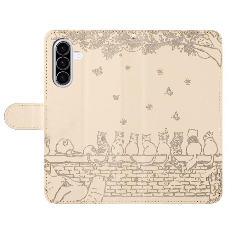 For Samsung Galaxy A36 5G Cat Embossing Pattern Leather Phone Case with Lanyard