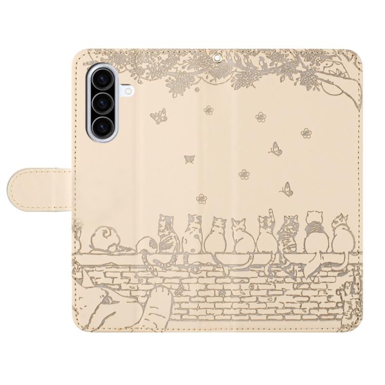 For Samsung Galaxy A57 5G Cat Embossing Pattern Leather Phone Case with Lanyard