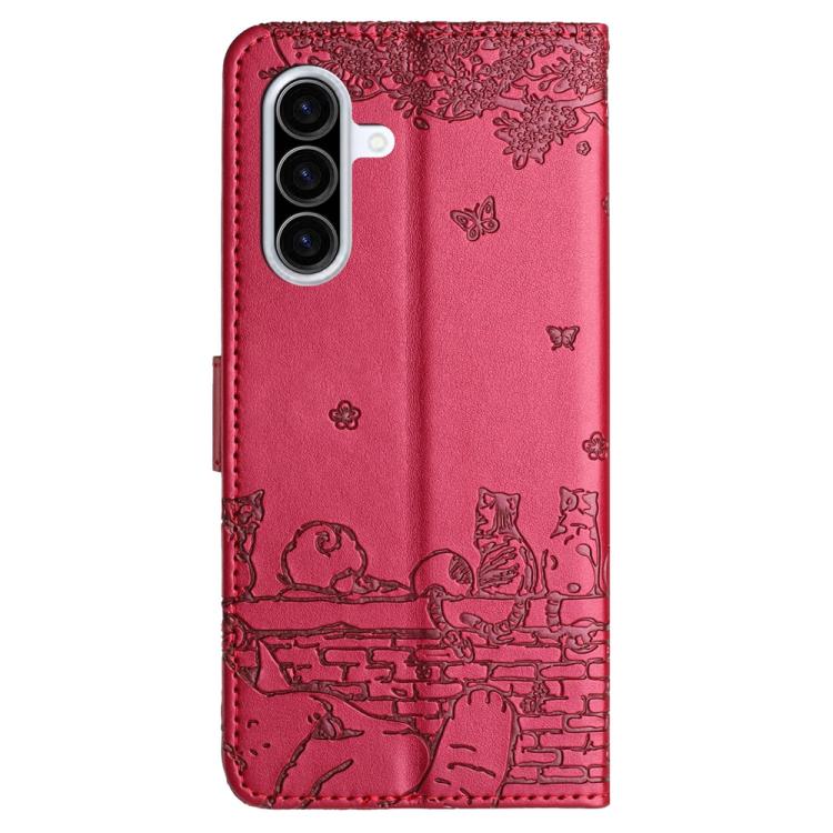 For Samsung Galaxy A37 5G Cat Embossing Pattern Leather Phone Case with Lanyard