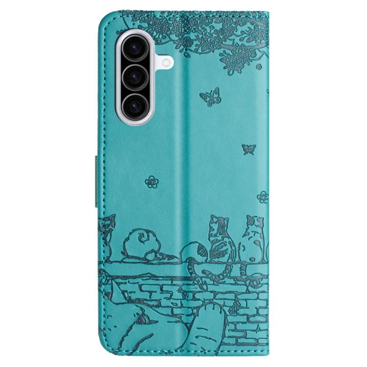 For Samsung Galaxy A37 5G Cat Embossing Pattern Leather Phone Case with Lanyard
