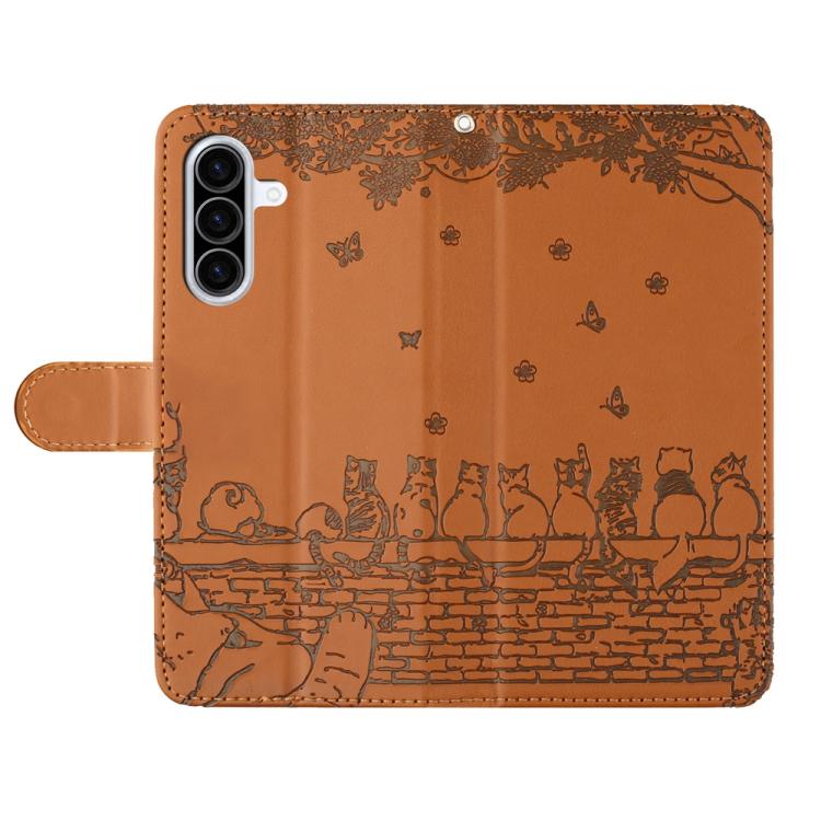 For Samsung Galaxy A37 5G Cat Embossing Pattern Leather Phone Case with Lanyard