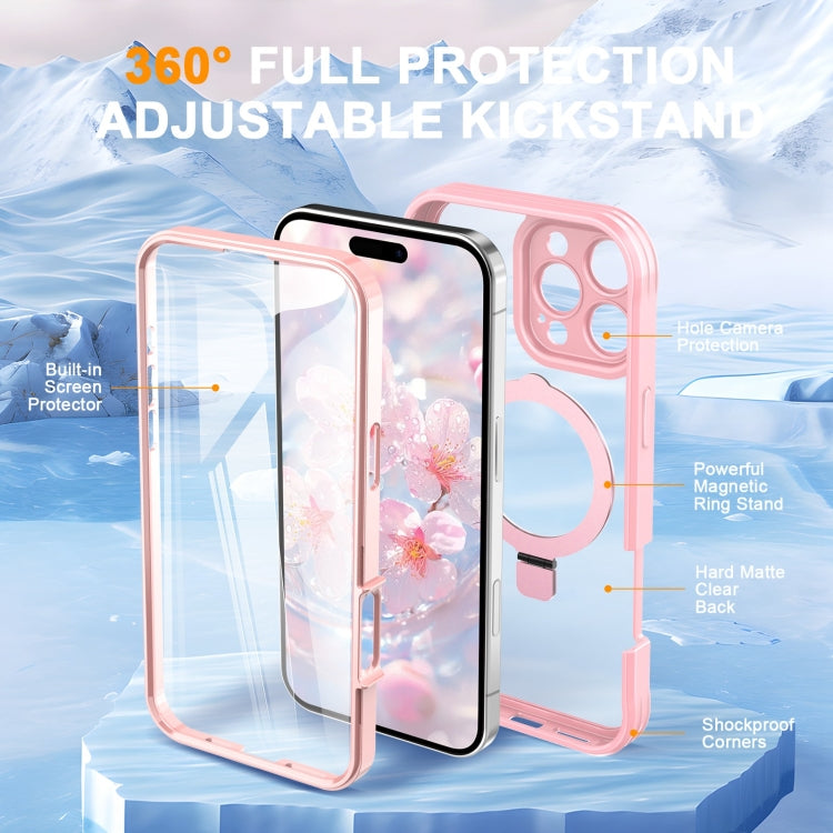 For iPhone 16 Pro Skin Feel MagSafe Holder 360 Full Body Phone Case