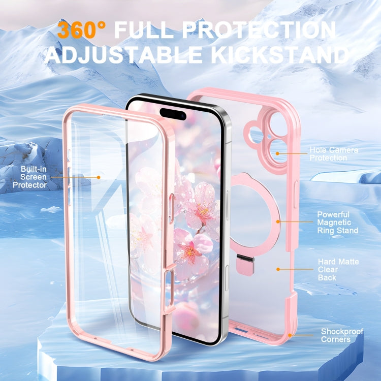 For iPhone 16 Plus Skin Feel MagSafe Holder 360 Full Body Phone Case