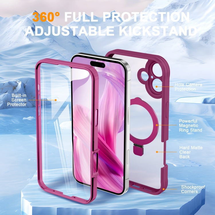 For iPhone 16 Plus Skin Feel MagSafe Holder 360 Full Body Phone Case