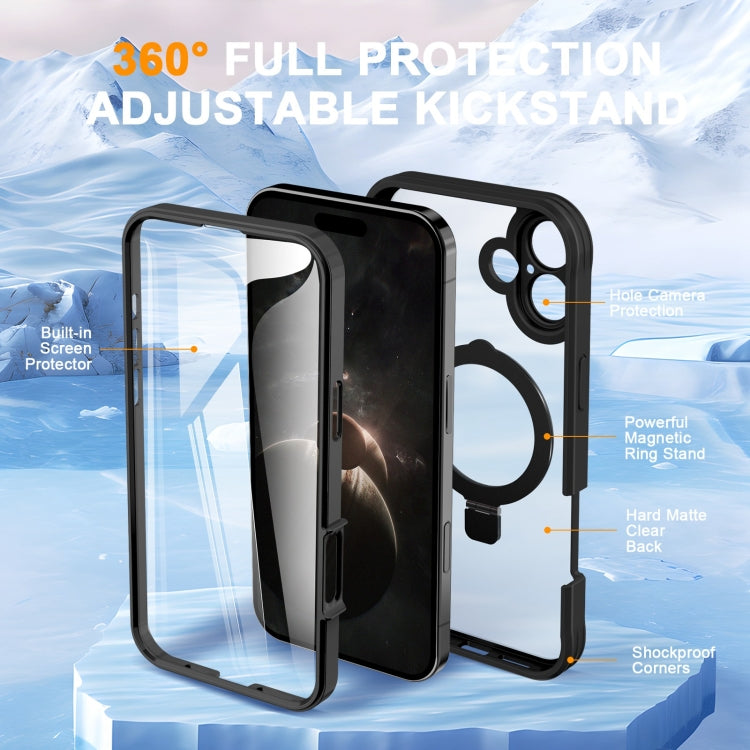 For iPhone 16 Skin Feel MagSafe Holder 360 Full Body Phone Case