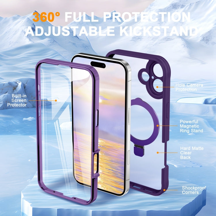 For iPhone 16 Skin Feel MagSafe Holder 360 Full Body Phone Case