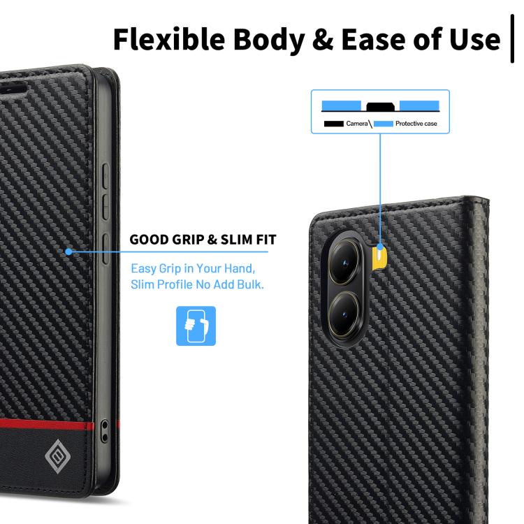 For Xiaomi Poco X7 Pro LC.IMEEKE Carbon Fiber Texture Flip Leather Phone Case
