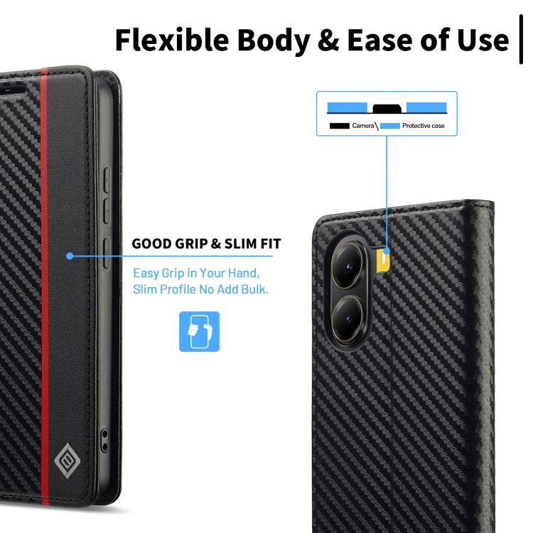 For Xiaomi Poco X7 Pro LC.IMEEKE Carbon Fiber Texture Flip Leather Phone Case
