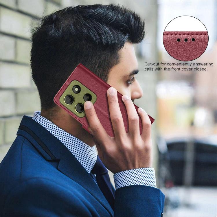 For Motorola Moto G15 Litchi Texture RFID Anti-theft Leather Phone Case