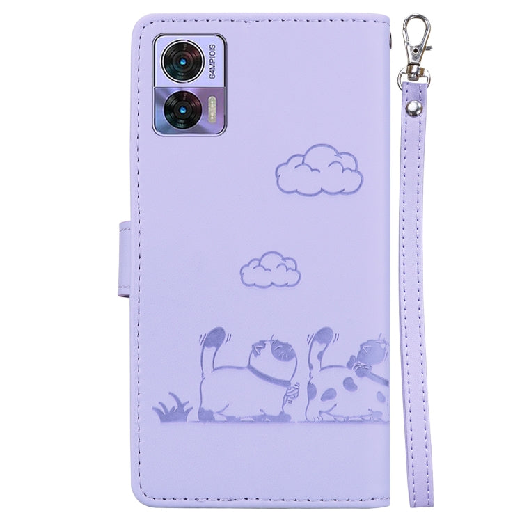 For Motorola Edge 30 Neo / 30 Lite Cute Cats RFID Leather Phone Case