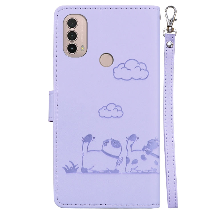 For Motorola Moto E40 / E30 / E20 Cute Cats RFID Leather Phone Case
