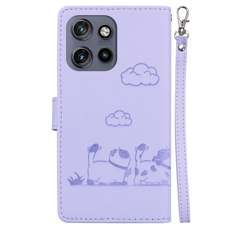 For Motorola Edge 50 Neo 5G Overseas Cute Cats RFID Leather Phone Case