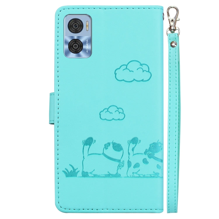 For Motorola Moto E22 / E22i Cute Cats RFID Leather Phone Case