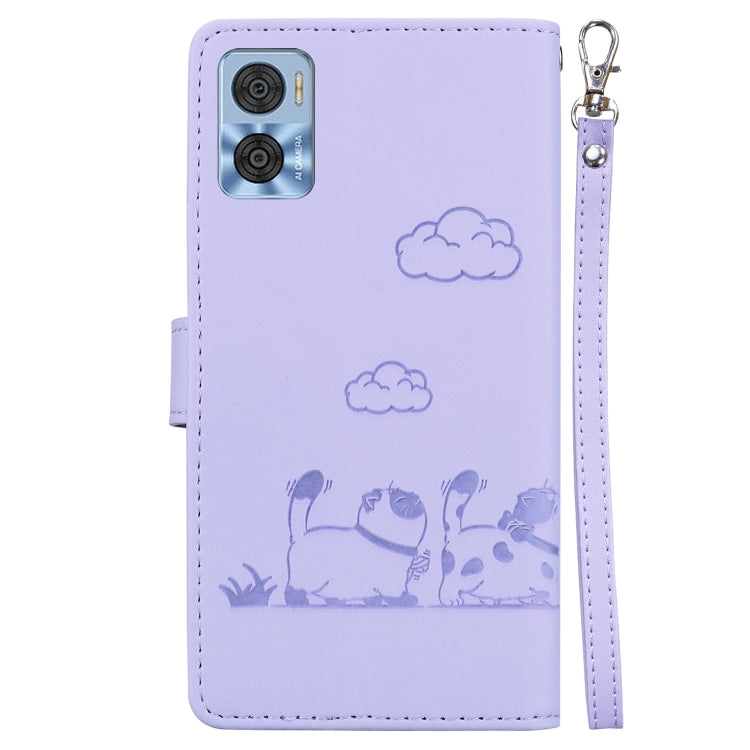 For Motorola Moto E22 / E22i Cute Cats RFID Leather Phone Case