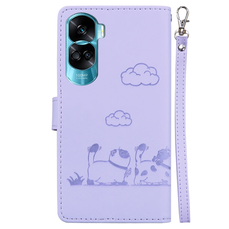 For Honor 90 Lite Cute Cats RFID Leather Phone Case
