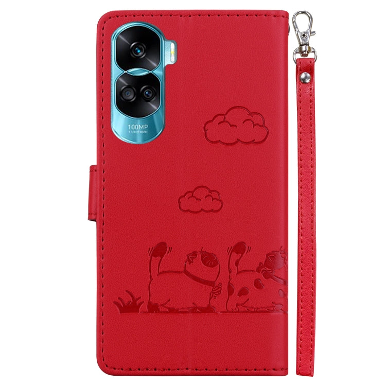 For Honor 90 Lite Cute Cats RFID Leather Phone Case