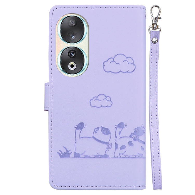 For Honor 90 Cute Cats RFID Leather Phone Case