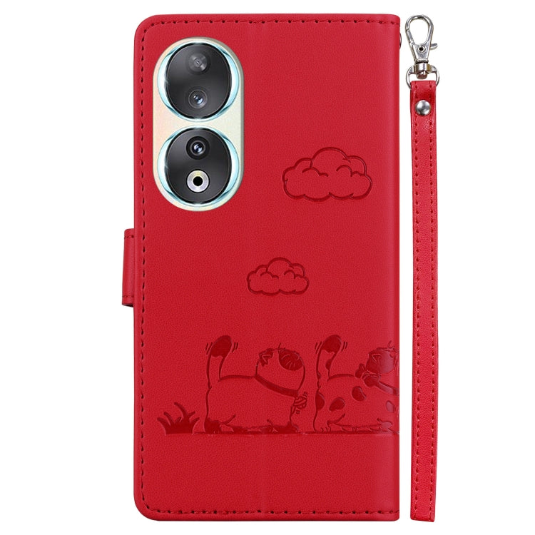 For Honor 90 Cute Cats RFID Leather Phone Case