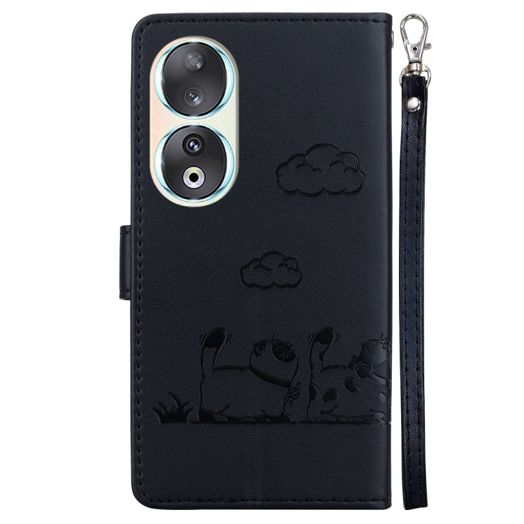 For Honor 90 Cute Cats RFID Leather Phone Case