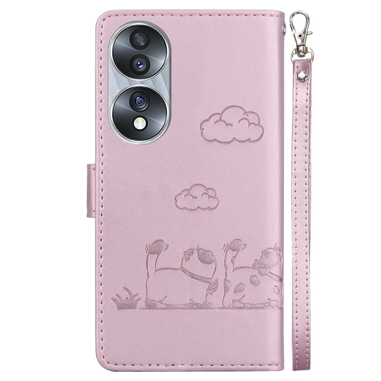 For Honor 70 Cute Cats RFID Leather Phone Case