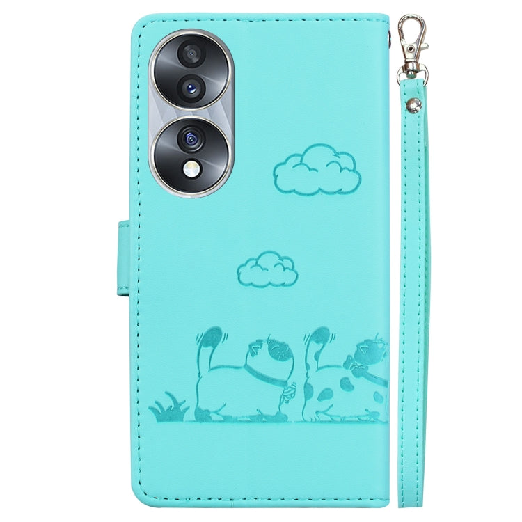 For Honor 70 Cute Cats RFID Leather Phone Case