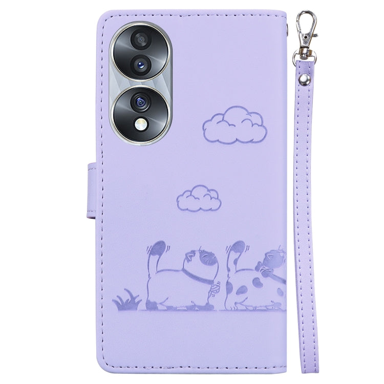 For Honor 70 Cute Cats RFID Leather Phone Case