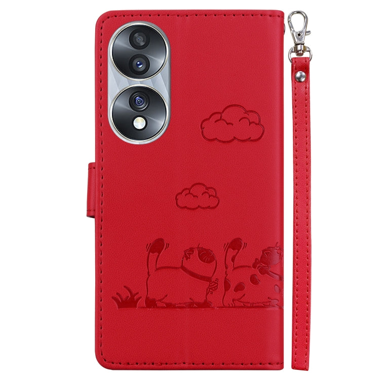 For Honor 70 Cute Cats RFID Leather Phone Case