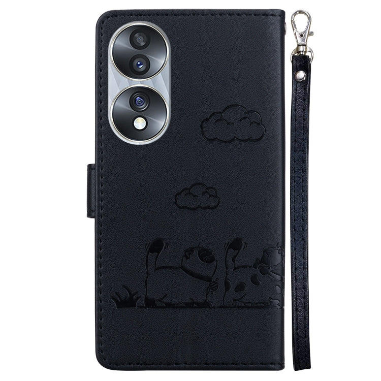 For Honor 70 Cute Cats RFID Leather Phone Case