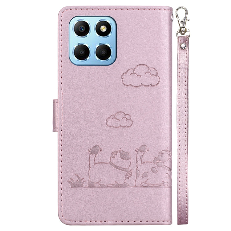 For Honor X8 5G Cute Cats RFID Leather Phone Case