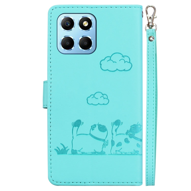For Honor X8 5G Cute Cats RFID Leather Phone Case