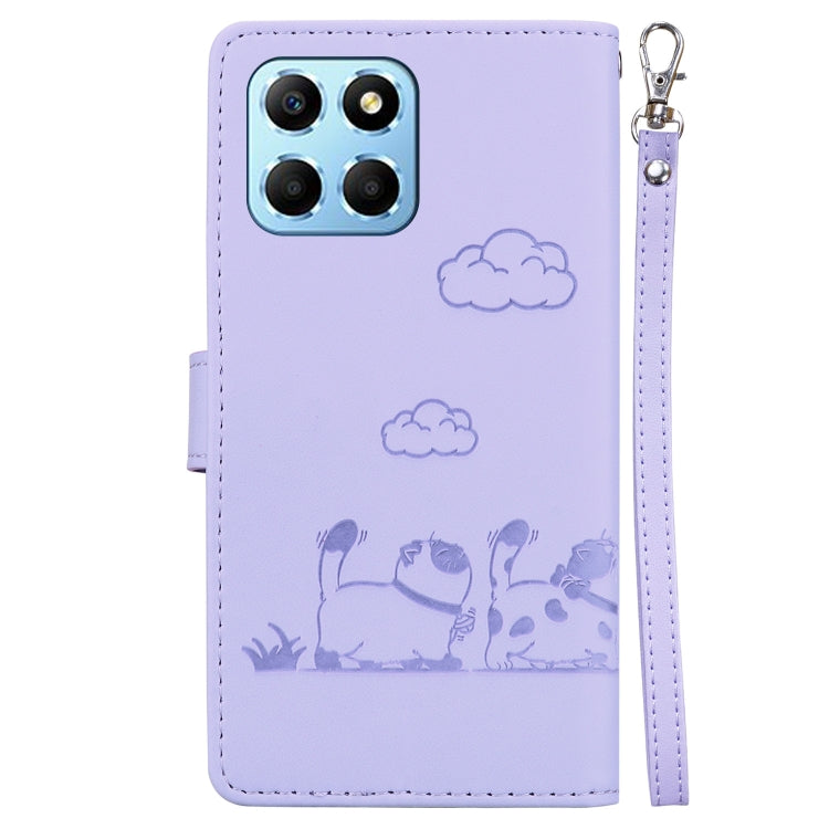 For Honor X8 5G Cute Cats RFID Leather Phone Case
