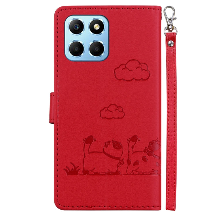 For Honor X8 5G Cute Cats RFID Leather Phone Case