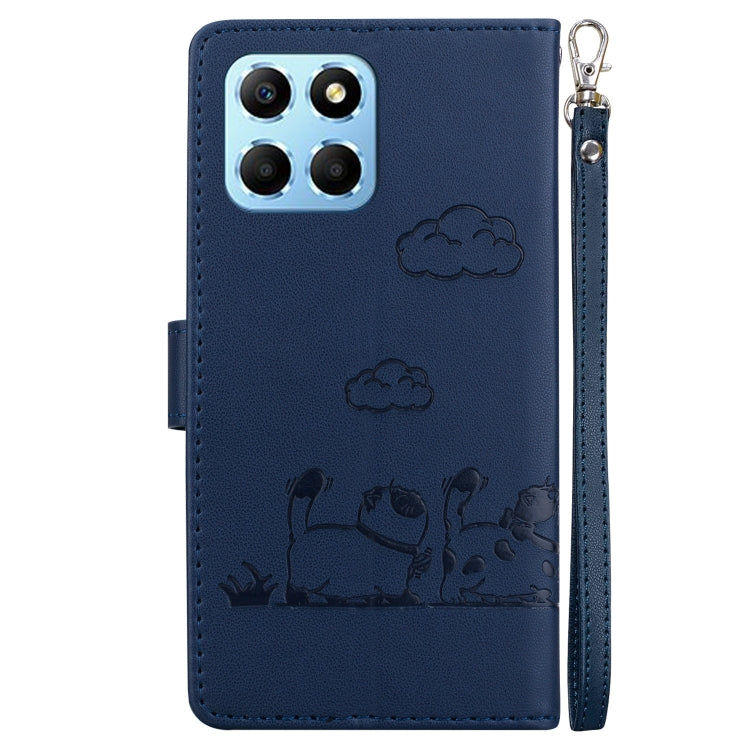 For Honor X8 5G Cute Cats RFID Leather Phone Case