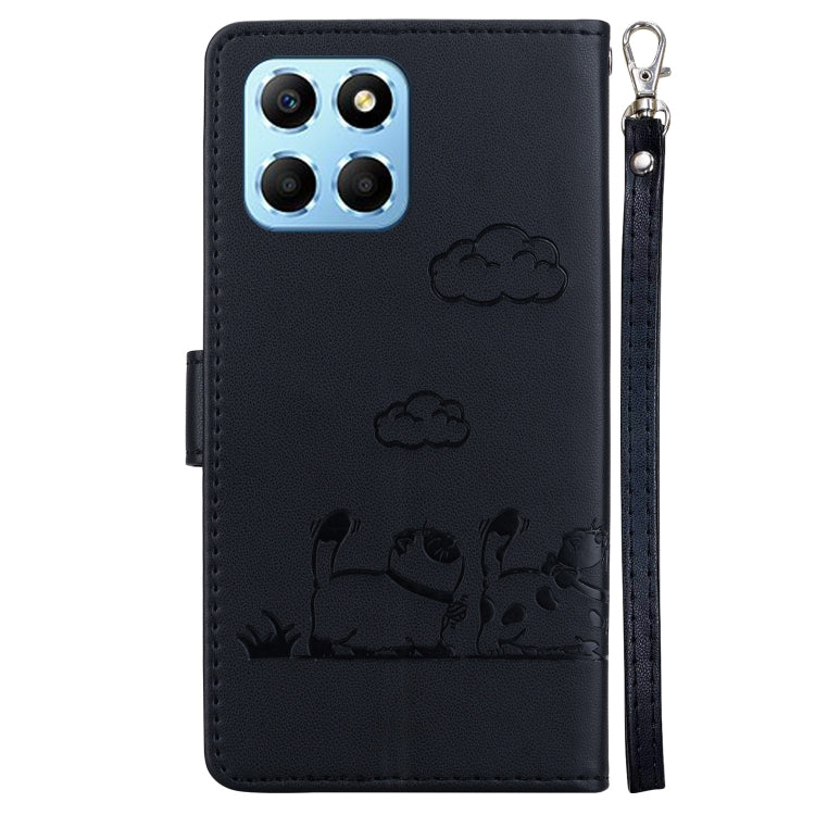 For Honor X8 5G Cute Cats RFID Leather Phone Case