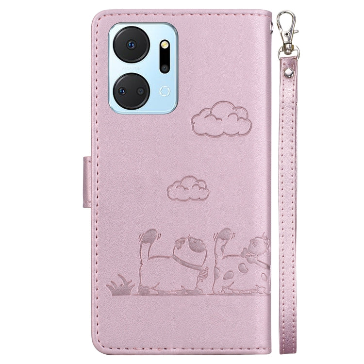 For Honor X7a Cute Cats RFID Leather Phone Case