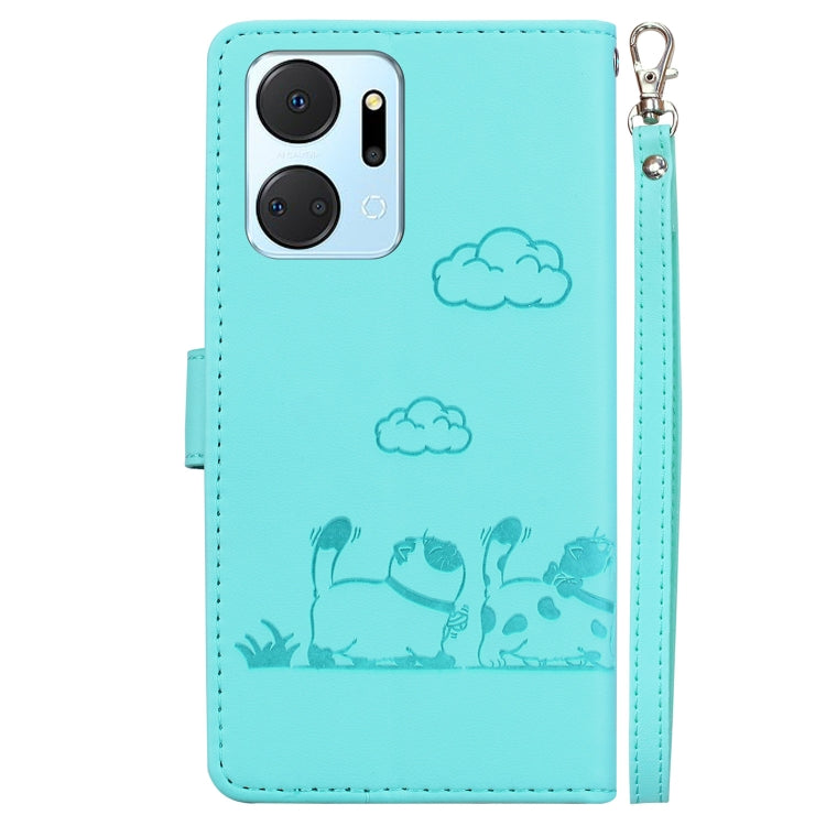 For Honor X7a Cute Cats RFID Leather Phone Case