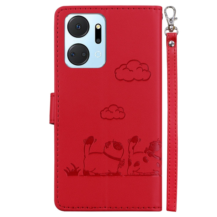 For Honor X7a Cute Cats RFID Leather Phone Case