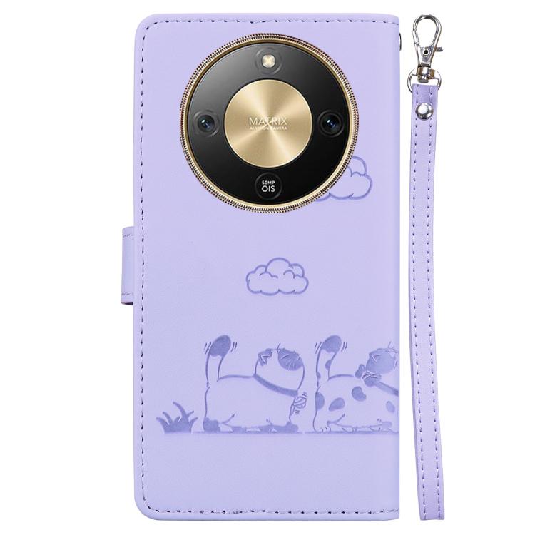 For Honor X70 5G Cute Cats RFID Leather Phone Case