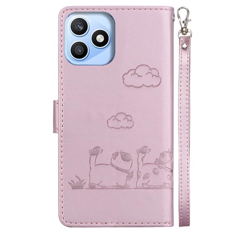 For Honor X8d 4G Cute Cats RFID Leather Phone Case