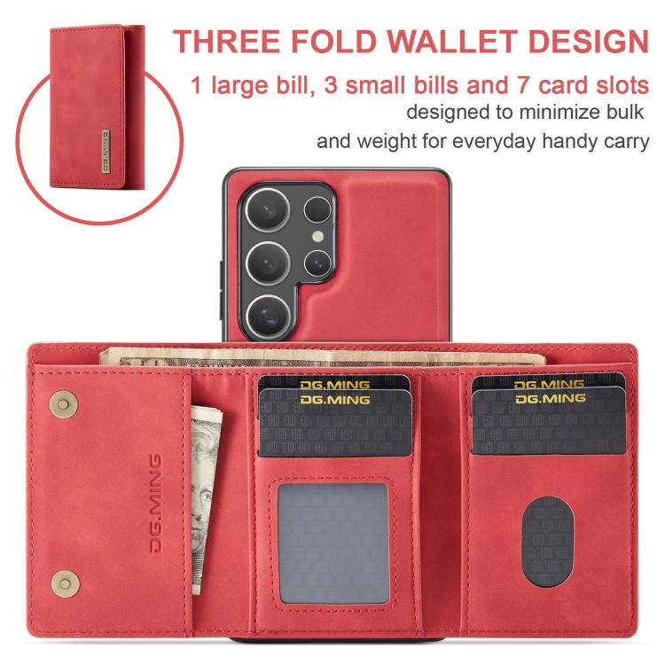 For Samsung Galaxy S25 Ultra 5G DG.MING M1 Series 3-Fold Multi Card Wallet + Magnetic Phone Case