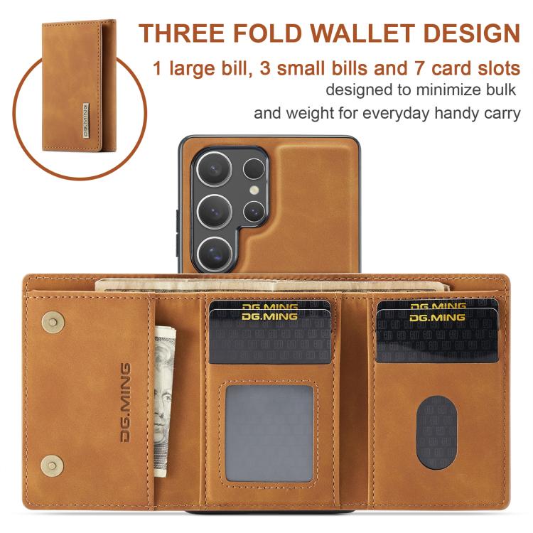 For Samsung Galaxy S25 Ultra 5G DG.MING M1 Series 3-Fold Multi Card Wallet + Magnetic Phone Case